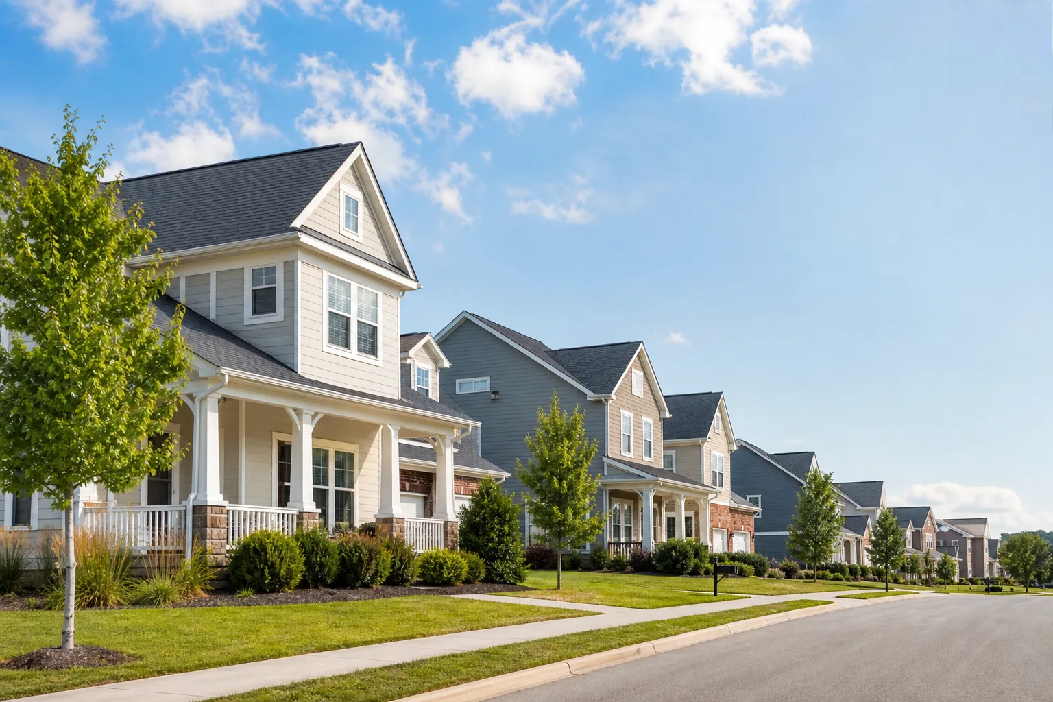 Row of residential rental homes on a street in York Pennsylvania