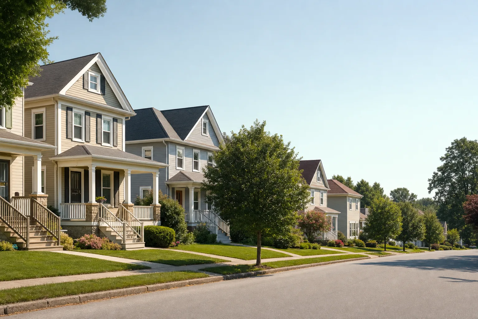 Row of residential homes on a quiet street in a York Pennsylvania neighborhood