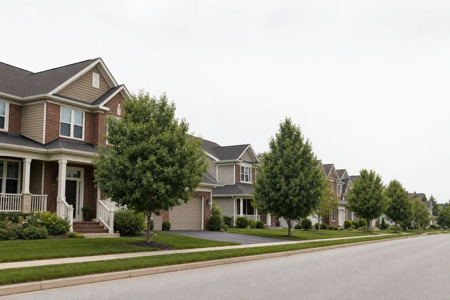 Row of residential homes on a quiet street in York Pennsylvania